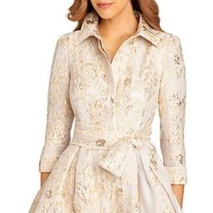 TERI JON BY RICKIE FREEMAN - Point Collar Metallic Jacquard Cocktail Dress